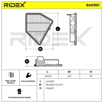 Luftfilter RIDEX 8A0991 8A0991 - foto 6