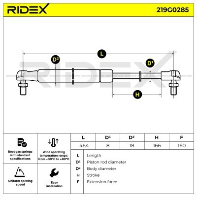 Gasfeder, Koffer-/Laderaum RIDEX 219G0285 219G0285 - foto 7