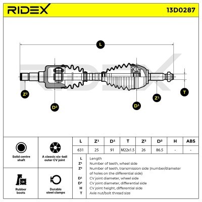 Antriebswelle RIDEX 13D0287 13D0287 - foto 8