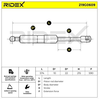 Gasfeder, Koffer-/Laderaum RIDEX 219G0609 219G0609 - foto 7