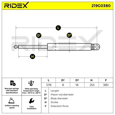Gasfeder, Koffer-/Laderaum RIDEX 219G0380 219G0380 - foto 7
