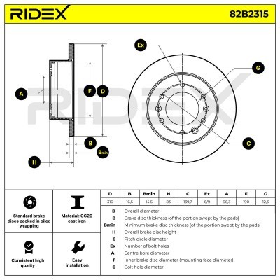 Bremsscheibe RIDEX 82B2315 82B2315 - foto 6