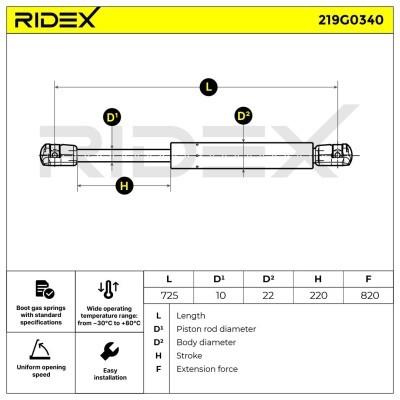 Gasfeder, Koffer-/Laderaum RIDEX 219G0340 219G0340 - foto 7