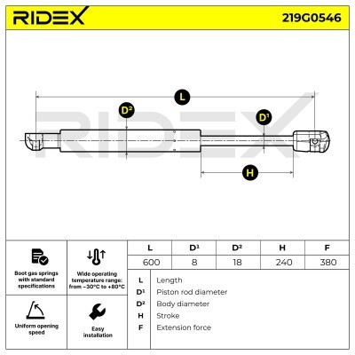 Gasfeder, Koffer-/Laderaum RIDEX 219G0546 219G0546 - foto 6