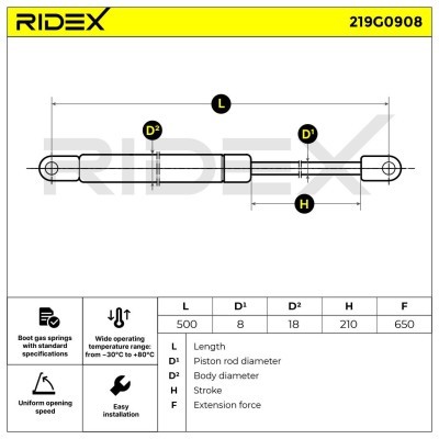 Gasfeder, Koffer-/Laderaum RIDEX 219G0908 219G0908 - foto 6
