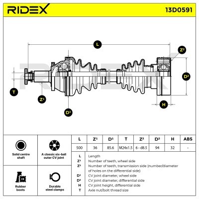 Antriebswelle RIDEX 13D0591 13D0591 - foto 7