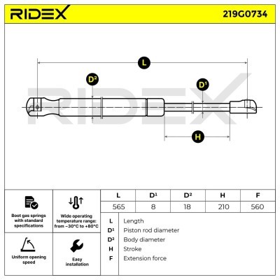 Gasfeder, Koffer-/Laderaum RIDEX 219G0734 219G0734 - foto 11