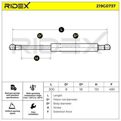 Gasfeder, Koffer-/Laderaum RIDEX 219G0737 219G0737 - foto 6
