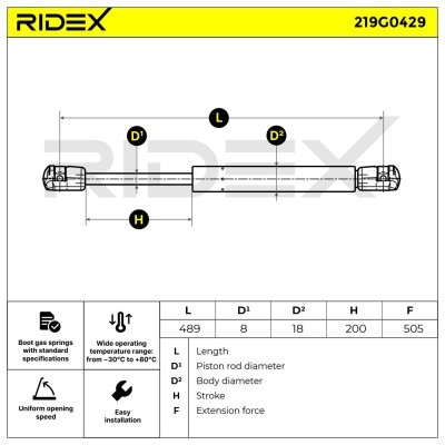 Gasfeder, Koffer-/Laderaum RIDEX 219G0429 219G0429 - foto 7