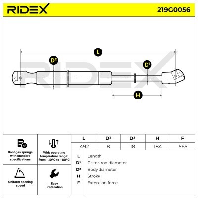 Gasfeder, Koffer-/Laderaum RIDEX 219G0056 219G0056 - foto 7