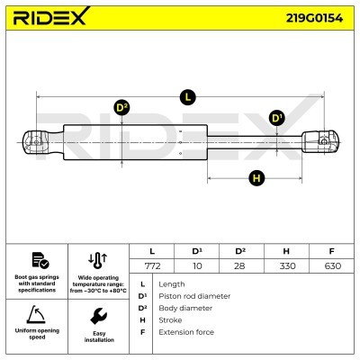 Gasfeder, Koffer-/Laderaum RIDEX 219G0154 219G0154 - foto 7