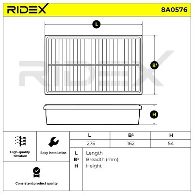 Luftfilter RIDEX 8A0576 8A0576 - foto 6