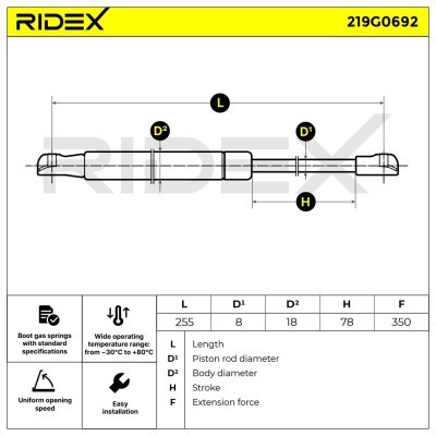 Gasfeder, Koffer-/Laderaum RIDEX 219G0692 219G0692 - foto 6