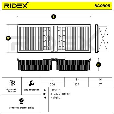 Luftfilter RIDEX 8A0905 8A0905 - foto 6