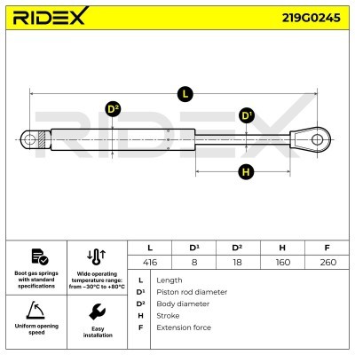 Gasfeder, Koffer-/Laderaum RIDEX 219G0245 219G0245 - foto 7
