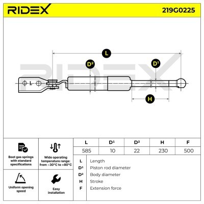 Gasfeder, Koffer-/Laderaum RIDEX 219G0225 219G0225 - foto 6