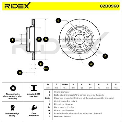Bremsscheibe RIDEX 82B0960 82B0960 - foto 5