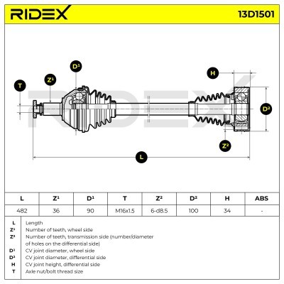 Antriebswelle RIDEX 13D1501 13D1501 - foto 8