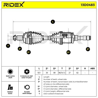 Antriebswelle RIDEX 13D0483 13D0483 - foto 6