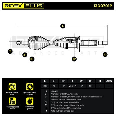 Antriebswelle RIDEX 13D0701P 13D0701P - foto 9