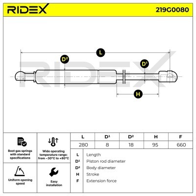 Gasfeder, Koffer-/Laderaum RIDEX 219G0080 219G0080 - foto 4
