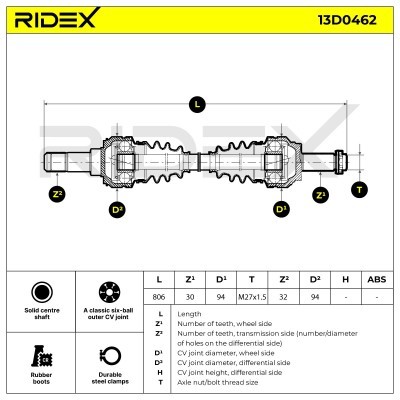 Antriebswelle RIDEX 13D0462 13D0462 - foto 6