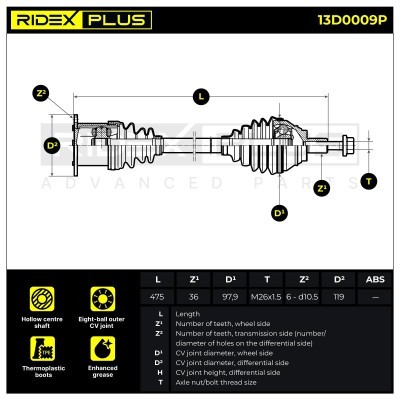 Antriebswelle RIDEX 13D0009P 13D0009P - foto 3