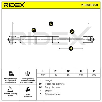 Gasfeder, Koffer-/Laderaum RIDEX 219G0830 219G0830 - foto 6