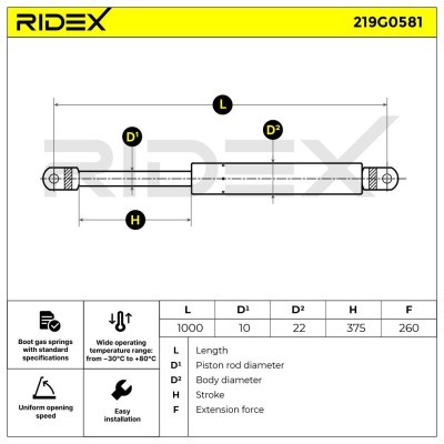 Gasfeder, Koffer-/Laderaum RIDEX 219G0581 219G0581 - foto 6