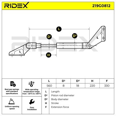 Gasfeder, Koffer-/Laderaum RIDEX 219G0812 219G0812 - foto 6