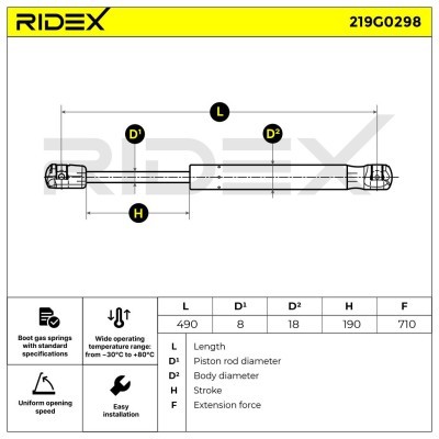 Gasfeder, Koffer-/Laderaum RIDEX 219G0298 219G0298 - foto 6
