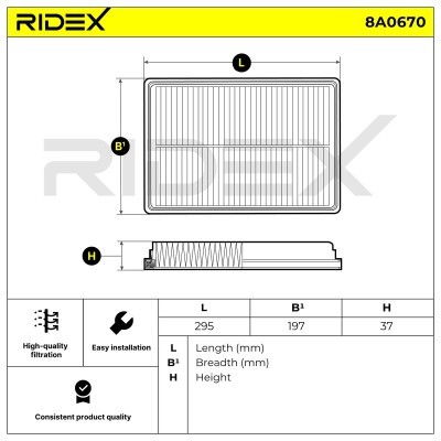 Luftfilter RIDEX 8A0670 8A0670 - foto 6