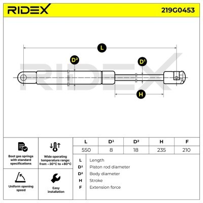 Gasfeder, Koffer-/Laderaum RIDEX 219G0453 219G0453 - foto 6