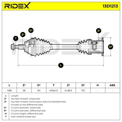 Antriebswelle RIDEX 13D1213 13D1213 - foto 7
