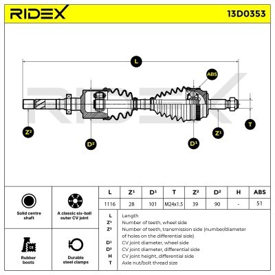 Antriebswelle RIDEX 13D0353 13D0353 - foto 6