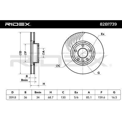 Bremsscheibe RIDEX 82B1739 82B1739 - foto 6