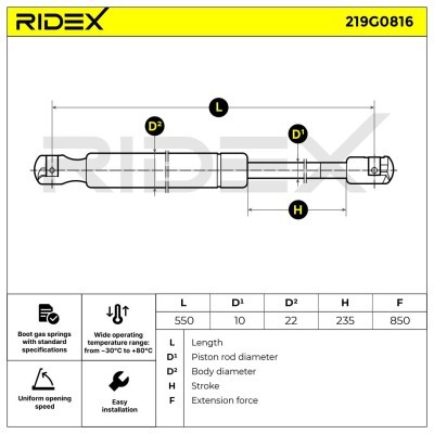 Gasfeder, Koffer-/Laderaum RIDEX 219G0816 219G0816 - foto 6