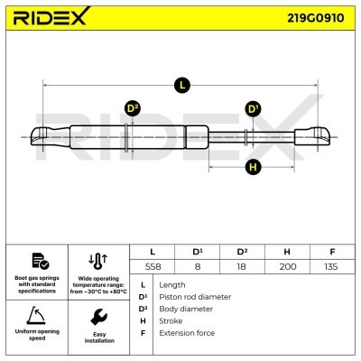 Gasfeder, Koffer-/Laderaum RIDEX 219G0910 219G0910 - foto 11