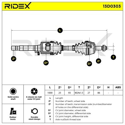 Antriebswelle RIDEX 13D0303 13D0303 - foto 6