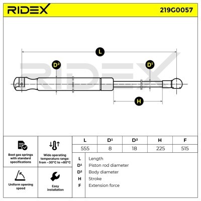 Gasfeder, Koffer-/Laderaum RIDEX 219G0057 219G0057 - foto 8