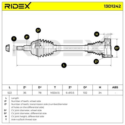 Antriebswelle RIDEX 13D1242 13D1242 - foto 7