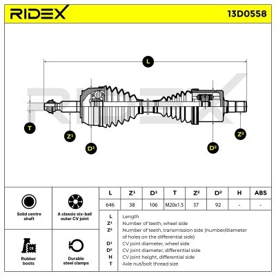 Antriebswelle RIDEX 13D0558 13D0558 - foto 7