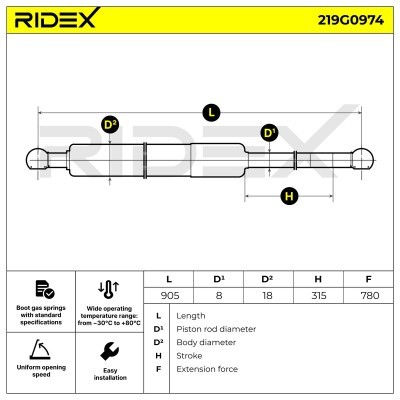 Gasfeder, Koffer-/Laderaum RIDEX 219G0974 219G0974 - foto 7