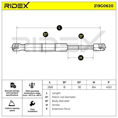 Gasfeder, Koffer-/Laderaum RIDEX 219G0620 219G0620 - foto 7