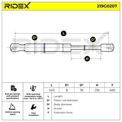 Gasfeder, Koffer-/Laderaum RIDEX 219G0207 219G0207 - foto 7