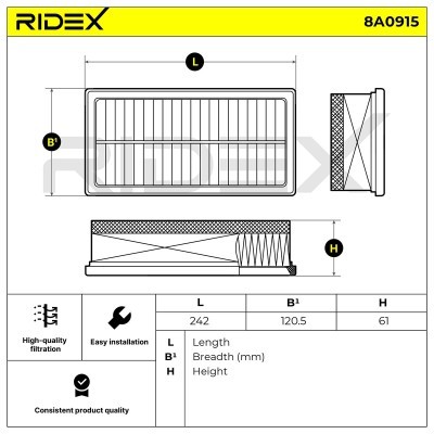 Luftfilter RIDEX 8A0915 8A0915 - foto 6