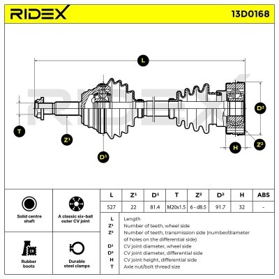 Antriebswelle RIDEX 13D0168 13D0168 - foto 4