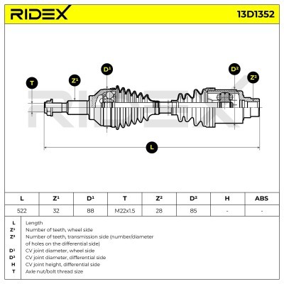Antriebswelle RIDEX 13D1352 13D1352 - foto 7