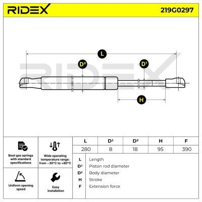 Gasfeder, Koffer-/Laderaum RIDEX 219G0297 219G0297 - foto 7