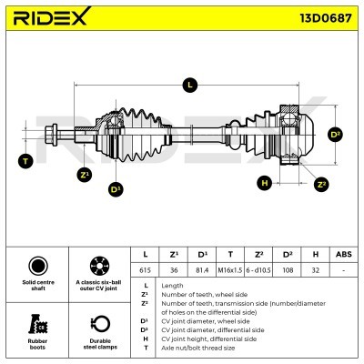 Antriebswelle RIDEX 13D0687 13D0687 - foto 6